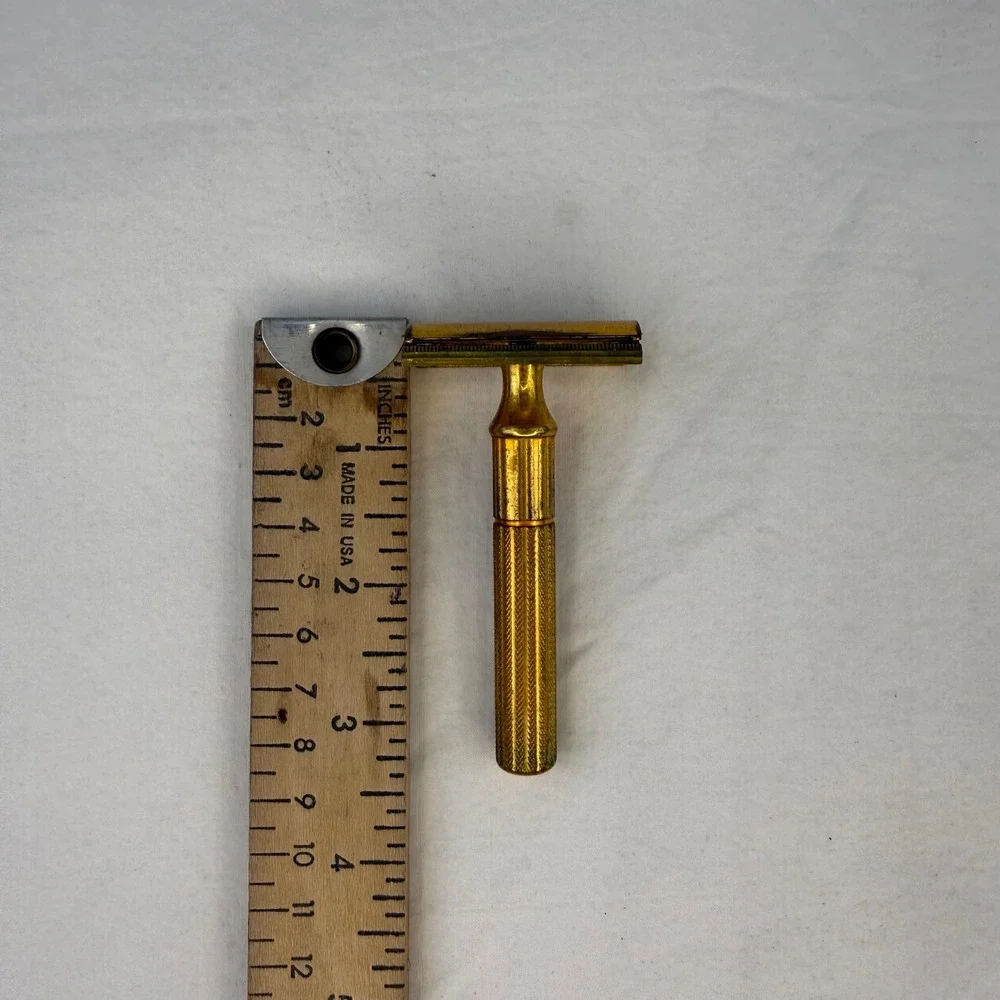Vintage Gillette Gold Safety Razor Made in USA Knurled Handle Collectible